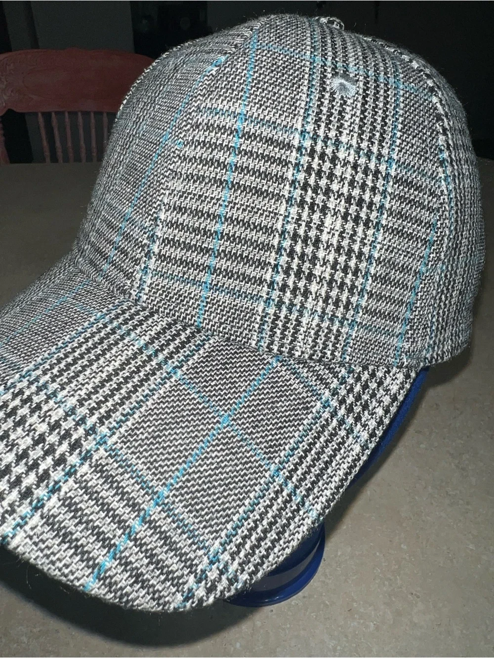 Plaid Baseball Cap with Blue Windowpane Accent - Men's Hat